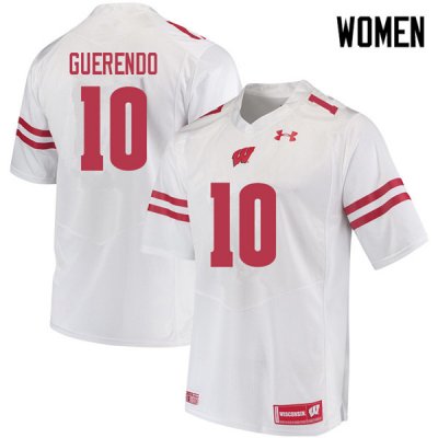 Women's Wisconsin Badgers NCAA #10 Isaac Guerendo White Authentic Under Armour Stitched College Football Jersey YM31K13QB